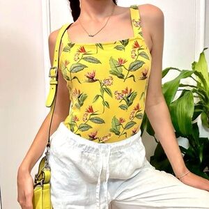 💜Forever 21 Yellow Floral Bodysuit, size Large